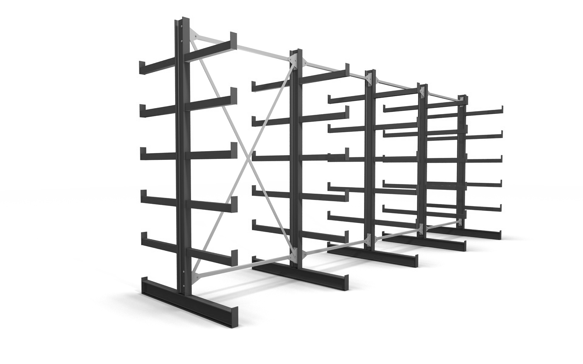 Kragarmregal doppelseitig 5,19 m – 200 cm | 200 kg pro Arm | BLT