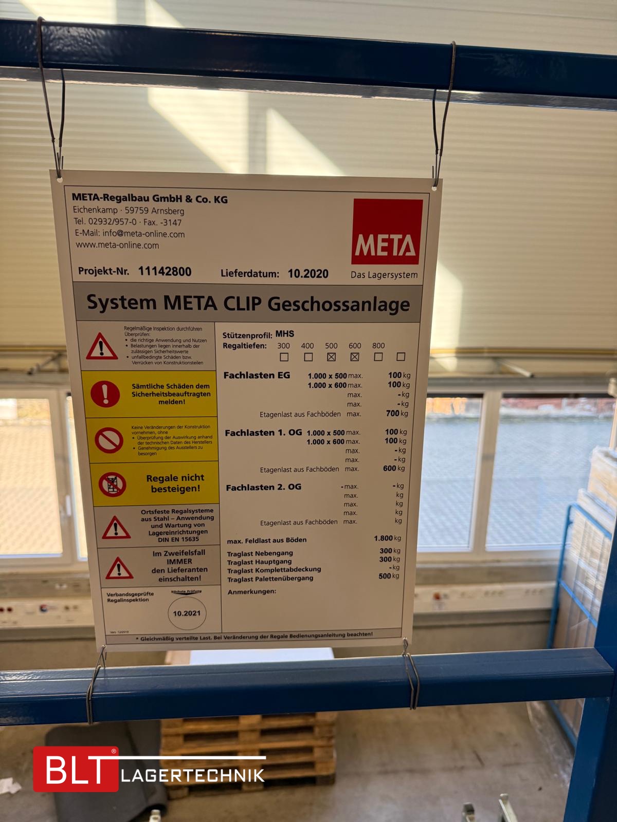 Fachbodenregal Geschossanlage 2 Ebenen META | ca. 20 x 14 m | 500 kg/m² Belastung