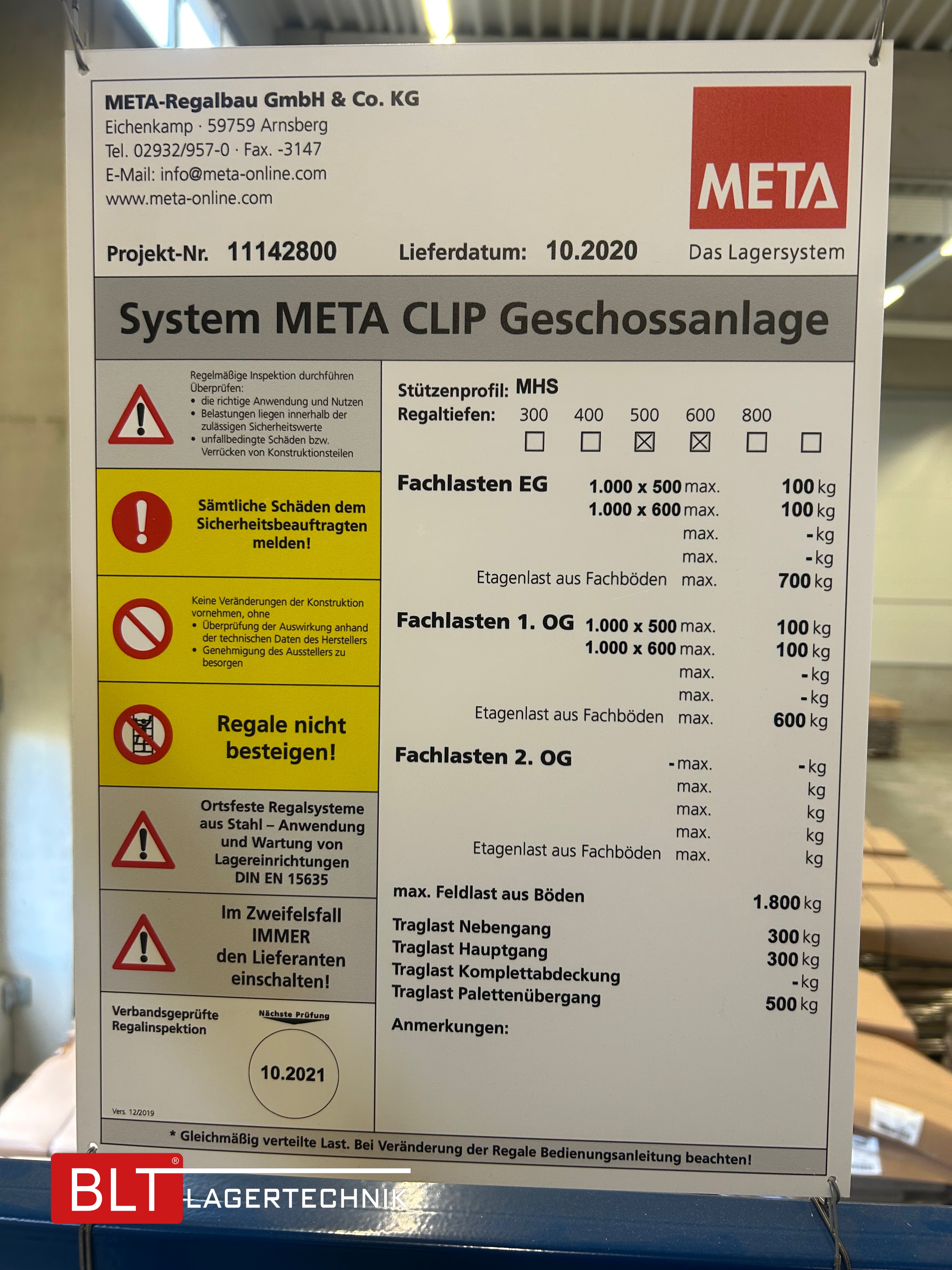 Fachbodenregal Geschossanlage 2 Ebenen META | ca. 20 x 14 m | 500 kg/m² Belastung