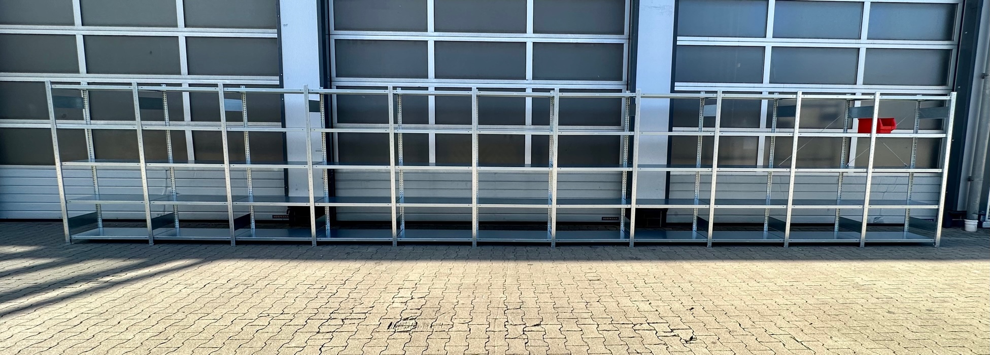 Fachbodenregal META CLIP – ca. 11,06 lfm | Höhe 200 cm | Tiefe 40 cm | 150 kg Traglast pro Boden