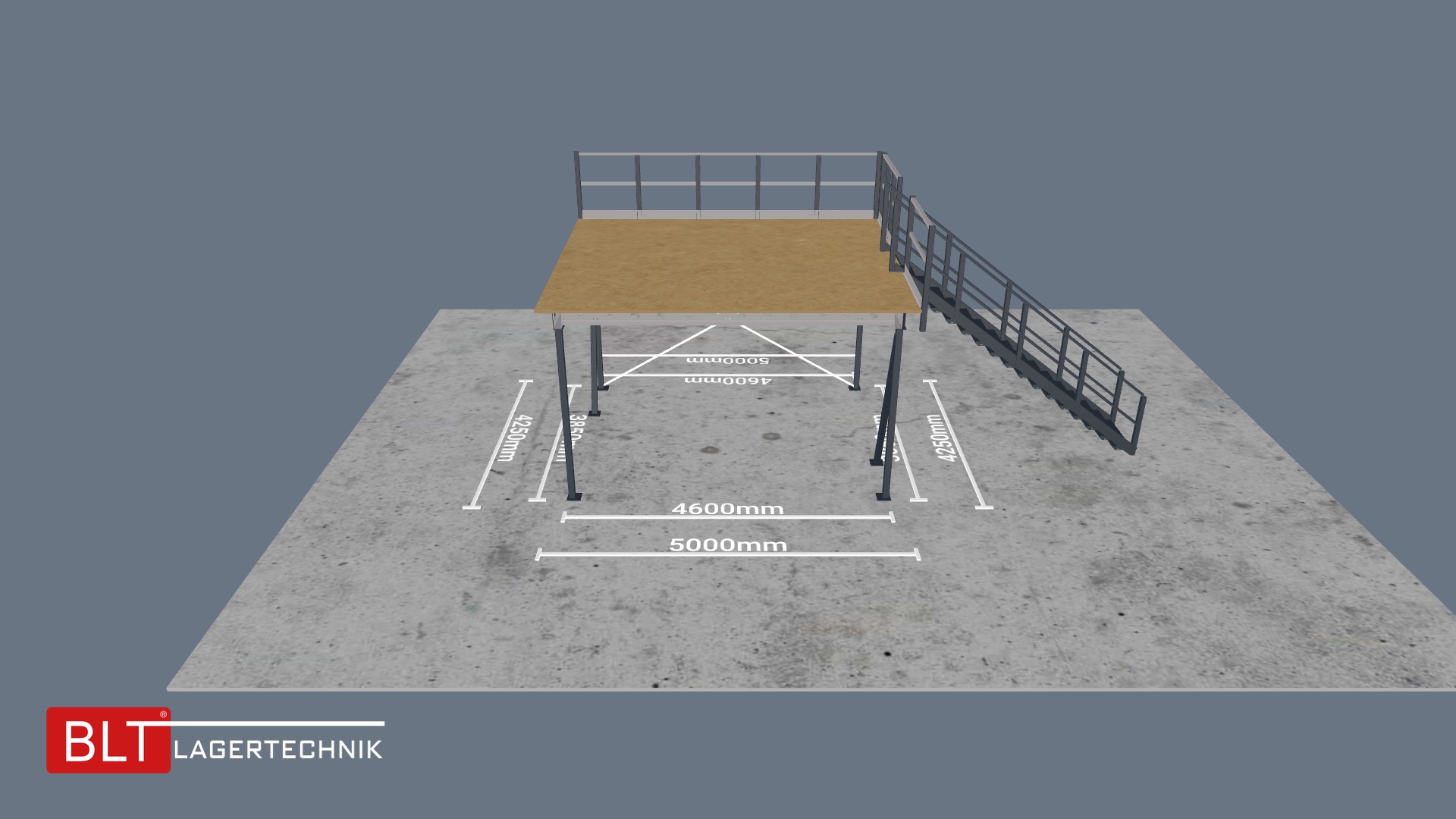 Lagerbühne 5x4,25 m – Unterkante 2,61 m | 500 kg/m² Traglast | Inkl. Ausstattung