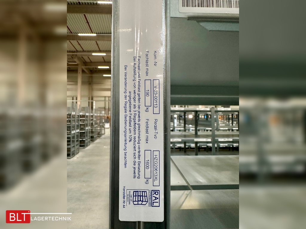 Gebrauchtes Fachbodenregal – ca. 30 lfm | 2 m hoch | 60 cm tief | 5 Ebenen | Hofe Regalsysteme