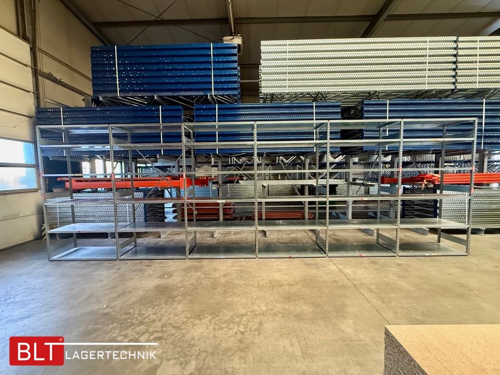 ca. 39,00 lfm Grund- und 29 Anbaufelder Gebrauchtes Fachbodenregal | 2,5 m hoch | 60 cm tief | 6 Ebenen | STOW Stowshelf