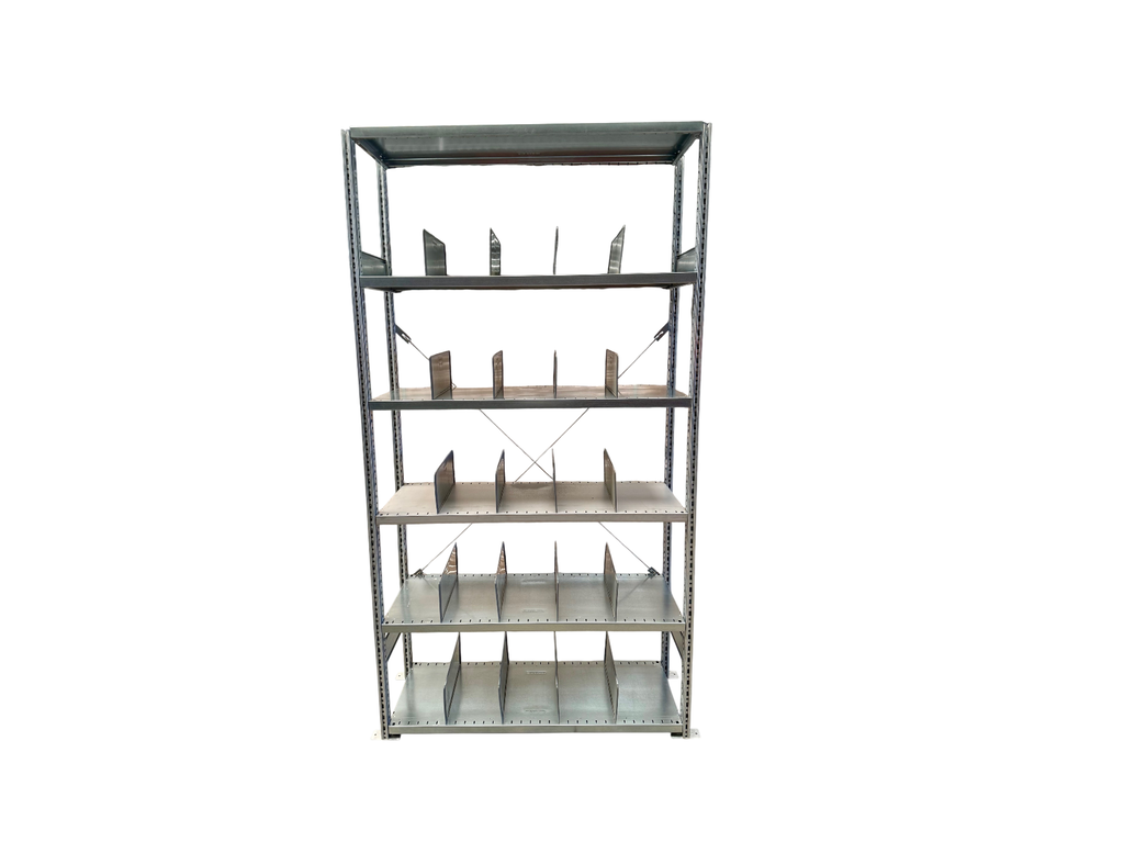 ca. 1,30 lfm. SSI Schäfer R3000 Fachbodenregal Grundfeld mit 20 Trennwänden | 2,49 m hoch | 50 cm tief | 150 kg pro Boden