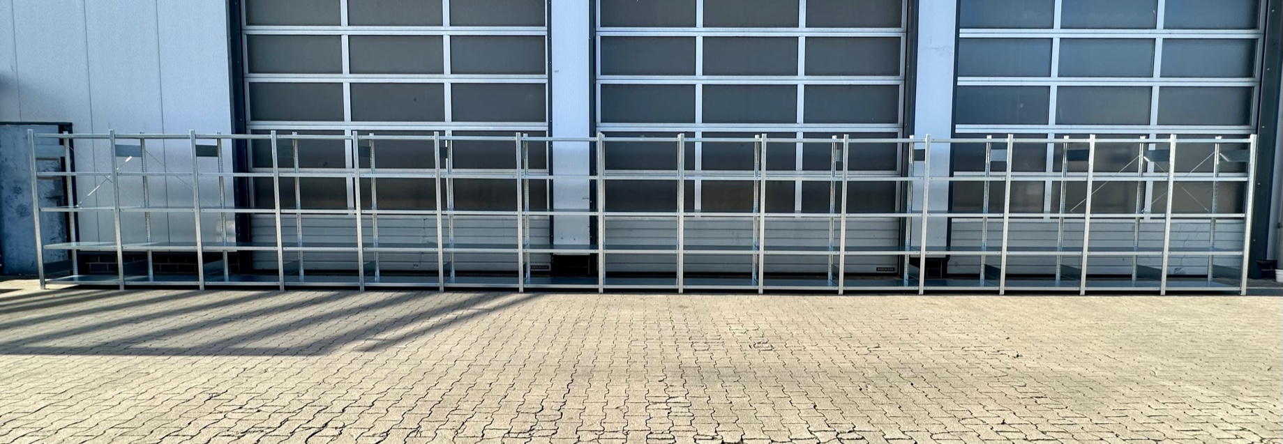 Fachbodenregal META CLIP – ca. 60,06 lfm | Höhe 200 cm | Tiefe 40 cm | 150 kg Traglast pro Boden