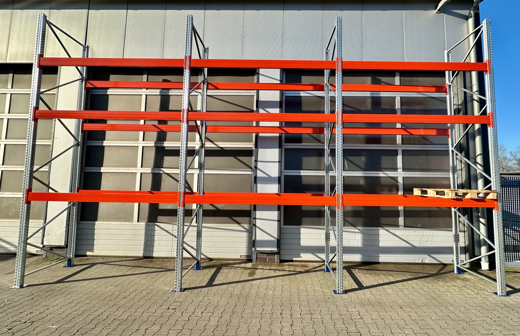 Palettenregal – ca. 8,40 lfm | Höhe 500 cm | Boden + 3 | 4500 kg Fachlast