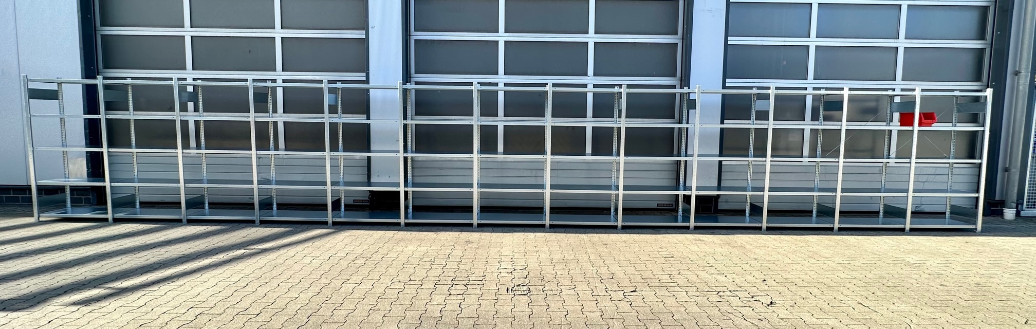 Fachbodenregal META CLIP – ca. 13,06 lfm | Höhe 200 cm | Tiefe 40 cm | 150 kg Traglast pro Boden