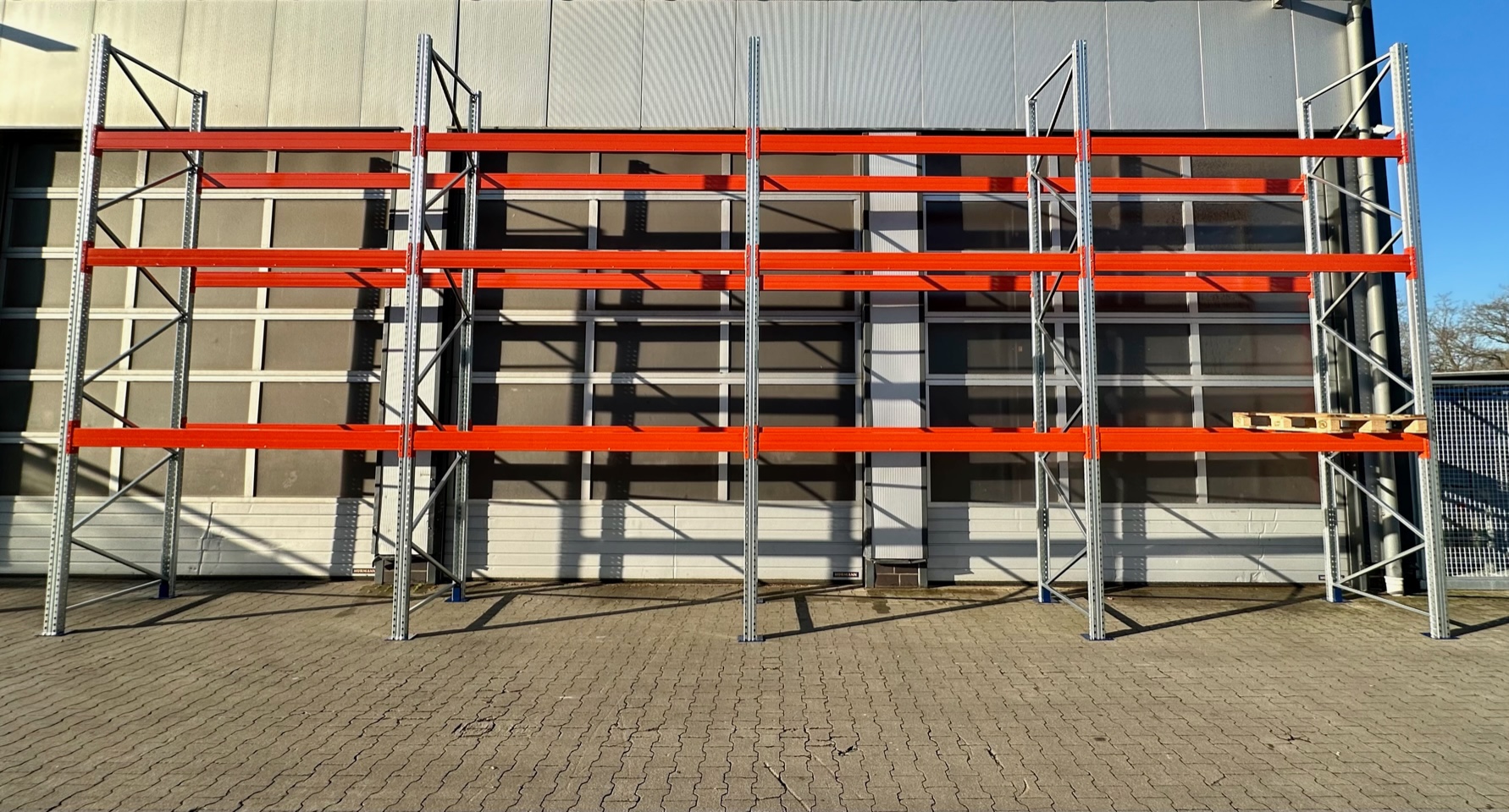 Palettenregal – ca. 11,20 lfm | Höhe 500 cm | Boden + 3 | 4500 kg Fachlast