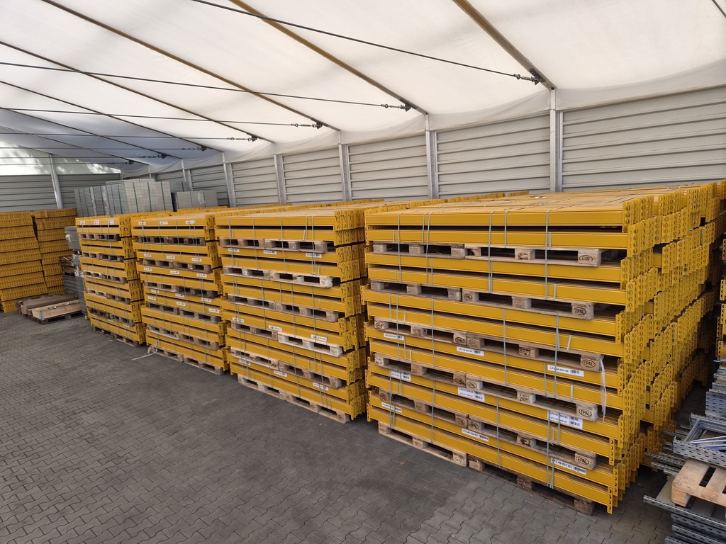 14 lfm Palettenregal STOW gebraucht, Höhe 520 cm, Boden + 2 Ebenen, 45 Palettenplätze