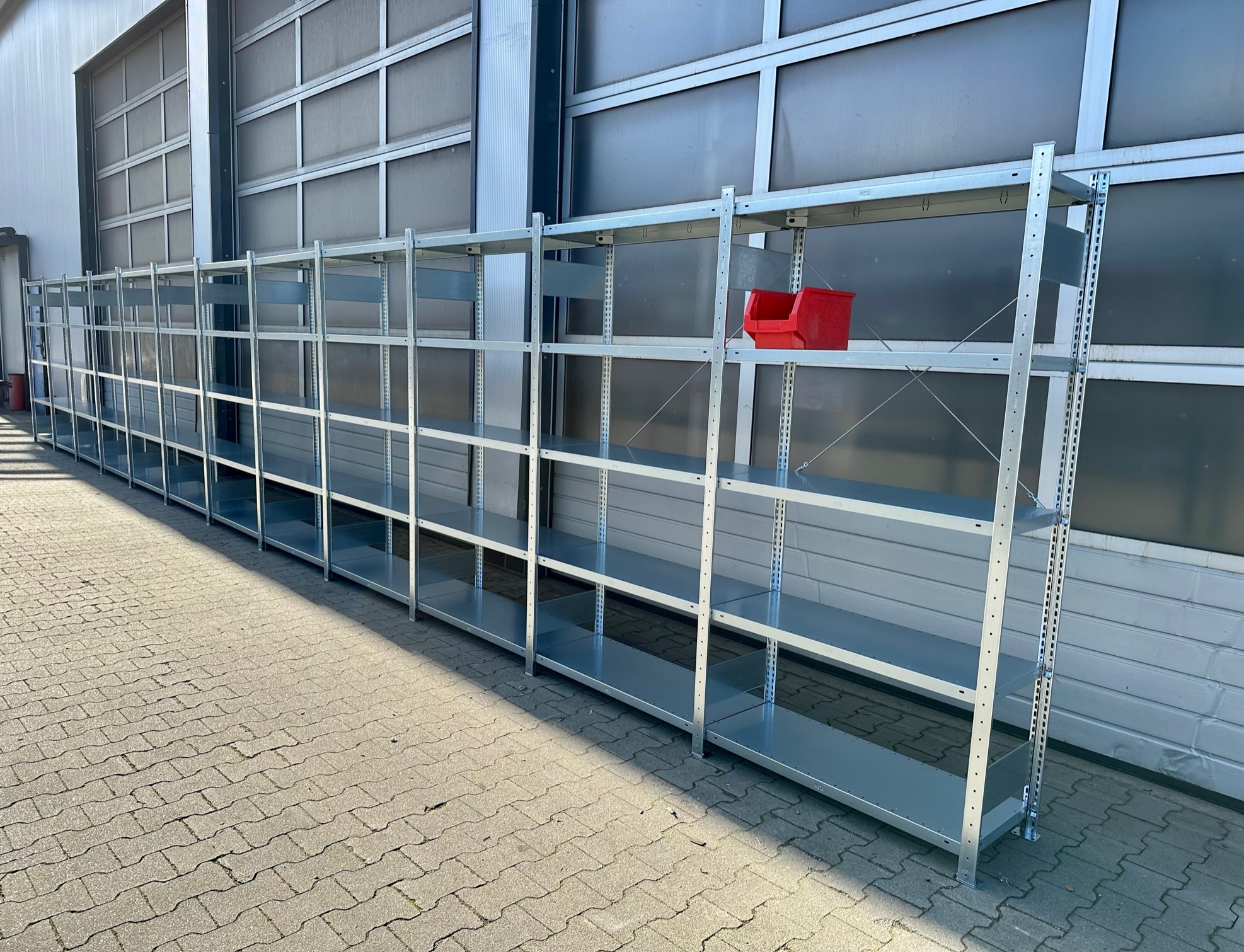 Fachbodenregal META CLIP – ca. 12,06 lfm | Höhe 200 cm | Tiefe 40 cm | 150 kg Traglast pro Boden