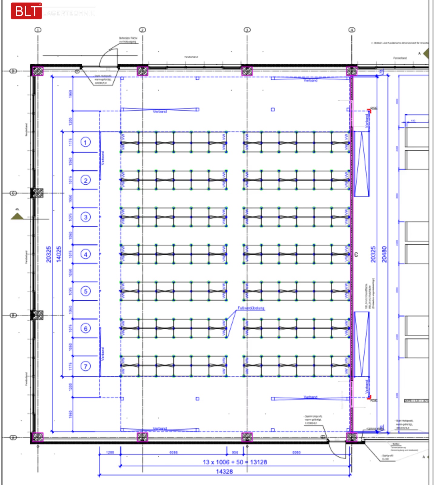 Fachbodenregal Geschossanlage 2 Ebenen META | ca. 20 x 14 m | 500 kg/m² Belastung