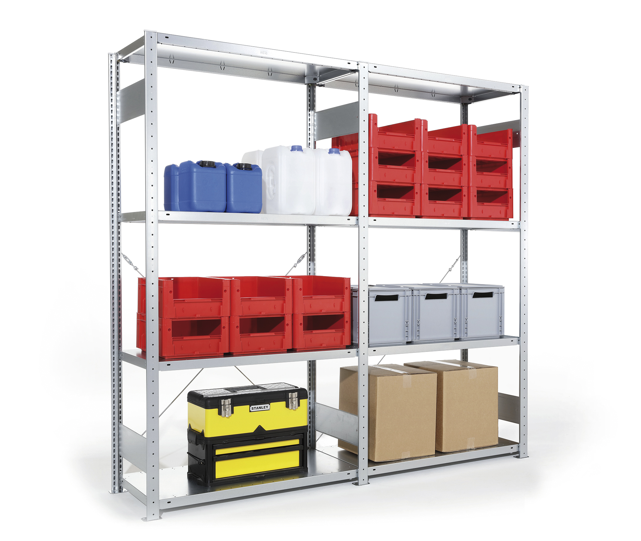 Fachbodenregal META CLIP – ca. 2,06 lfm | Höhe 200 cm | Tiefe 40 cm | 150 kg Traglast pro Boden