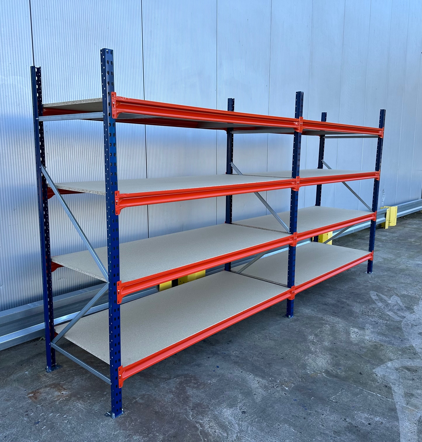 Weitspannregal – ca. 3,85 lfm | Höhe 200 cm | Tiefe 80 cm | 4 Ebenen | 400 kg Fachlast