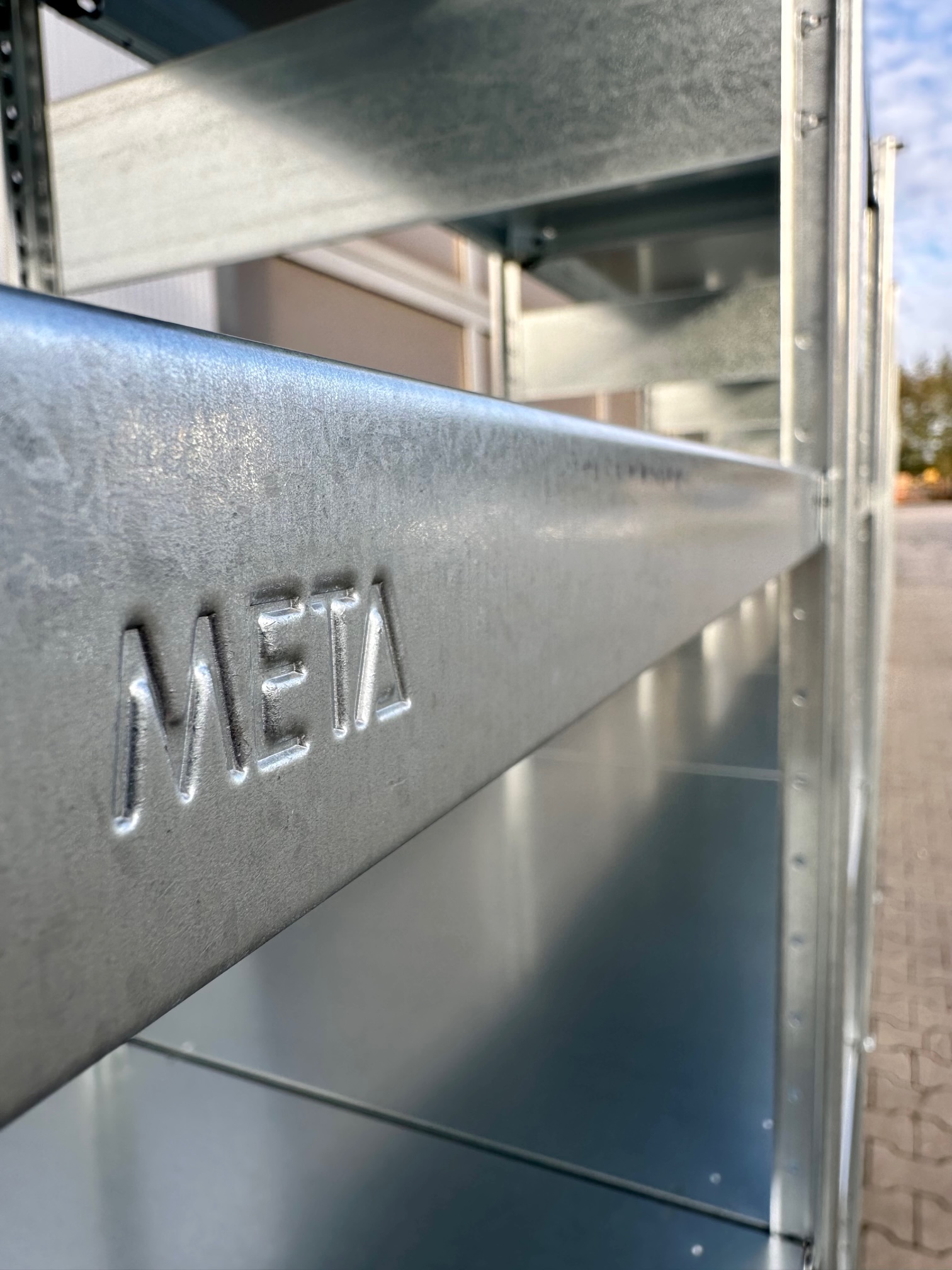 Fachbodenregal META CLIP – ca. 13,06 lfm | Höhe 200 cm | Tiefe 40 cm | 150 kg Traglast pro Boden