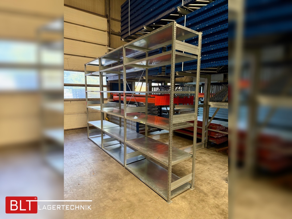 ca. 3,94 lfm Grund- und 2 Anbaufelder Gebrauchtes Fachbodenregal | 2,5 m hoch | 60 cm tief | 6 Ebenen | STOW Stowshelf