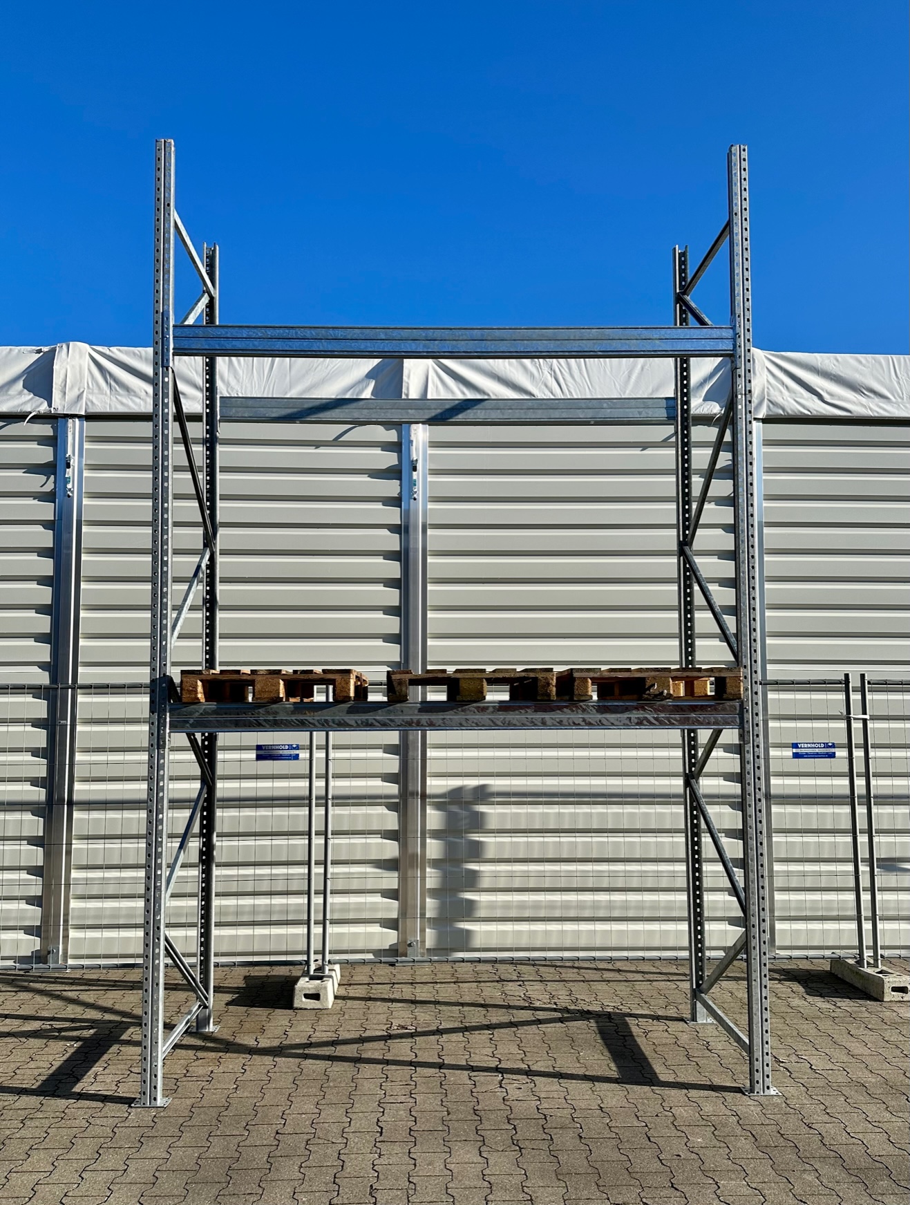 Palettenregal – ca. 2,90 lfm | Höhe 450 cm | Boden + 2 | 3000 kg Fachlast | feuerverzinkt für Außenbereich