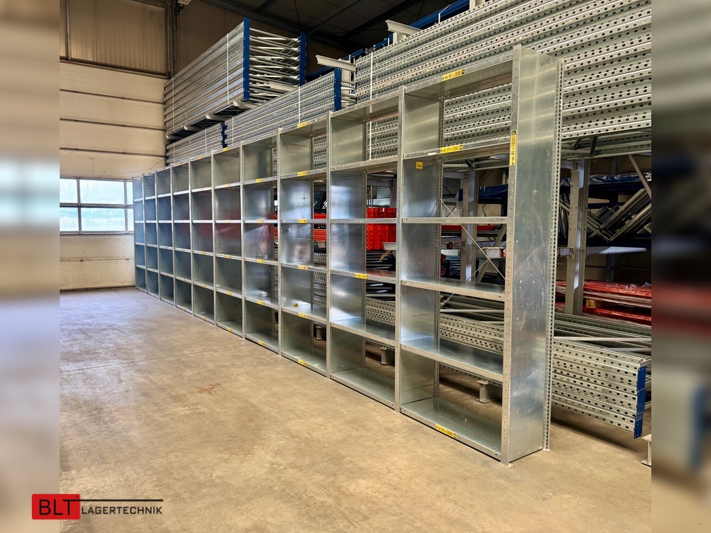 ca. 10,06 lfm Gebrauchtes Fachbodenregal | 2,5 m hoch | 40 cm tief | 6 Ebenen | META Clip