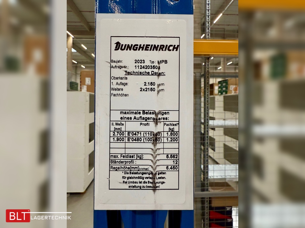 Jungheinrich MPB Palettenregal – ca. 75,6 lfm | Höhe 6,45 m | Boden + 3 | Gebrauchtware