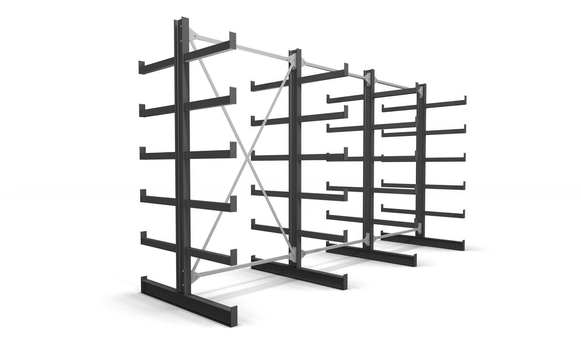 Kragarmregal doppelseitig 3,91 m – 200 cm | 200 kg pro Arm | BLT