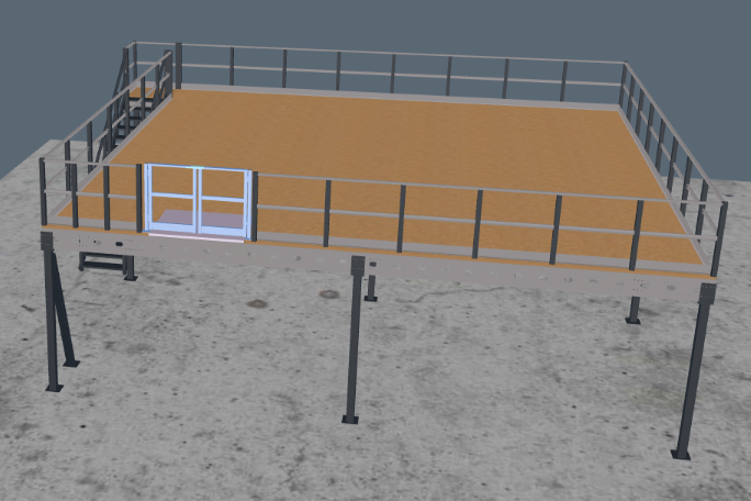 Lagerbühne 10x10 m – Unterkante 3,00 m | 500 kg/m² | Inkl. Treppe & Geländer