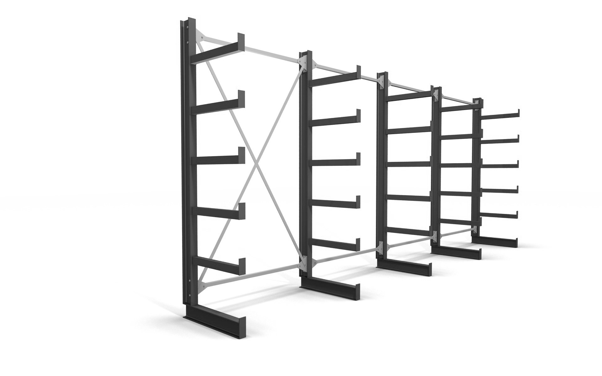 Kragarmregal einseitig 5,19 m – 200 cm | 200 kg pro Arm | BLT