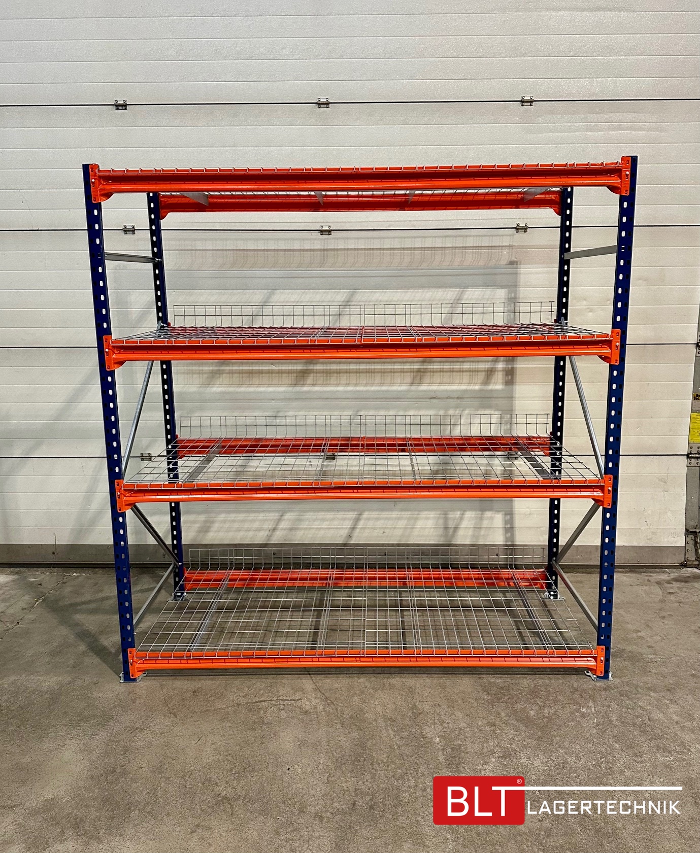 Weitspannregal – ca. 1,95 lfm | Höhe 200 cm | Tiefe 80 cm | 4 Ebenen | 300 kg Fachlast | Gitterauflagen verzinkt