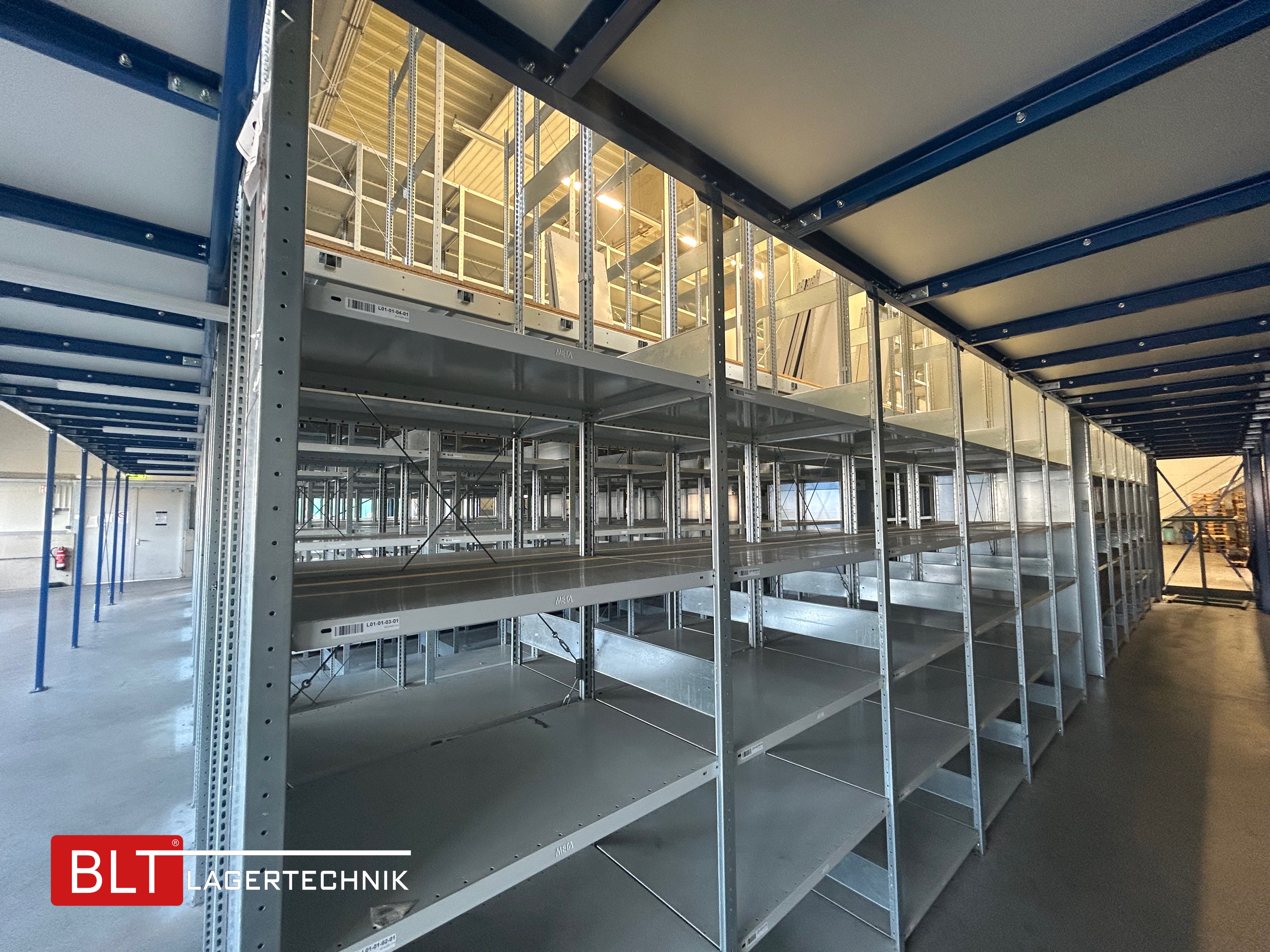 Fachbodenregal Geschossanlage 2 Ebenen META | ca. 20 x 14 m | 500 kg/m² Belastung